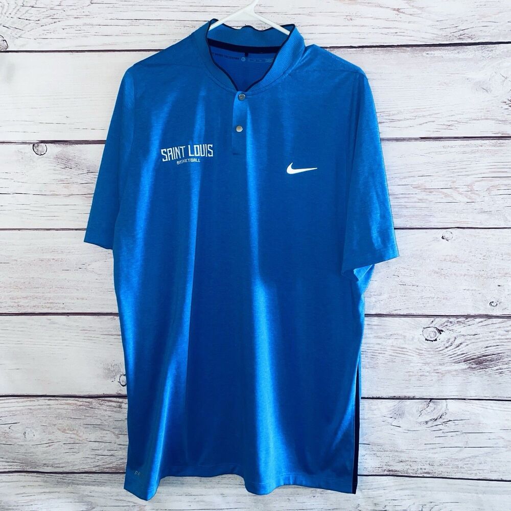 Nike Tiger Woods Saint Louis Basketball Polo Mens XL Blue SLU Billikens Dri-FIT